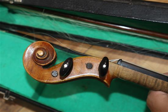 A cased two-piece back violin